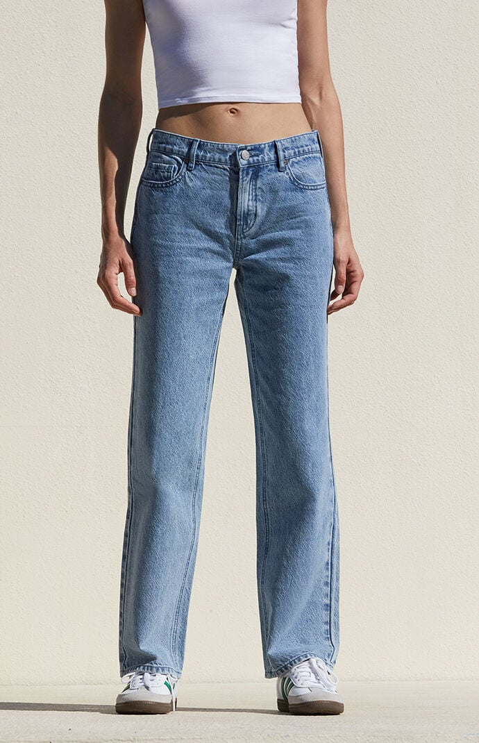 Image: Medium Indigo Low Rise Straight Leg Jeans