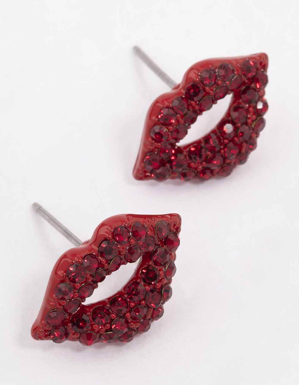 Image of Red Bling Diamante Lip Stud Earrings