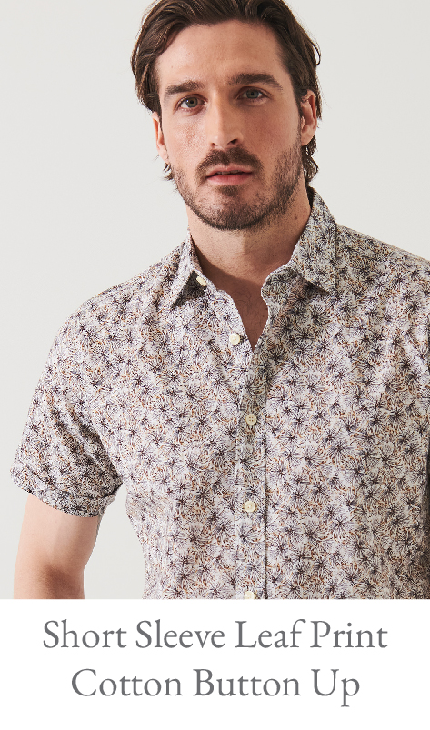 SHORT SLEEVE LEAF PRINT COTTON BUTTON UP