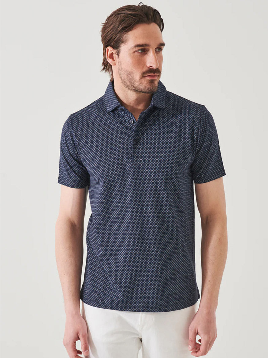 Image of Patrick Assaraf Pima Cotton Stretch Printed Polo in Midnight Mini Floral Geo