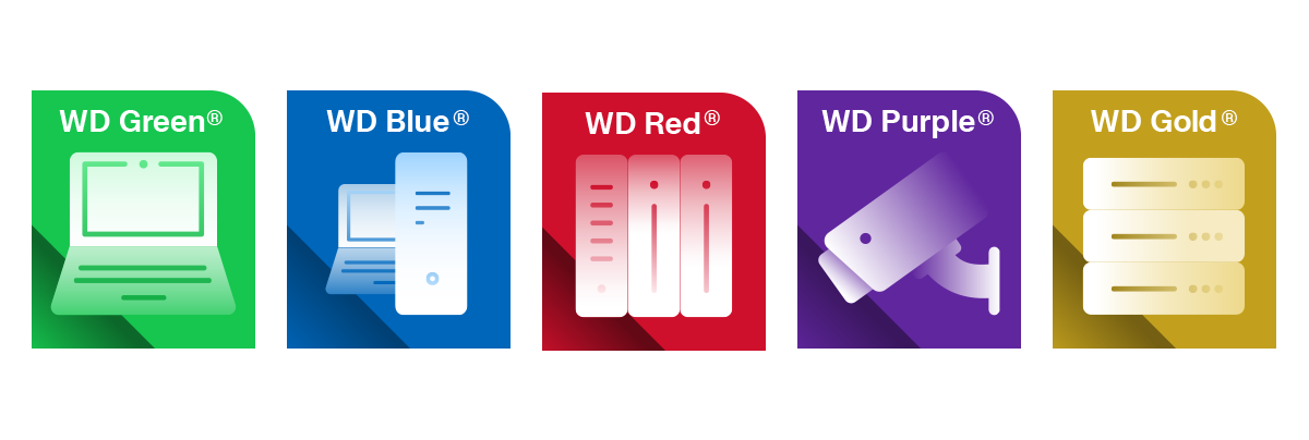 Wd Green, WD Blue, WD Red, WD Purple, WD Gold Icons