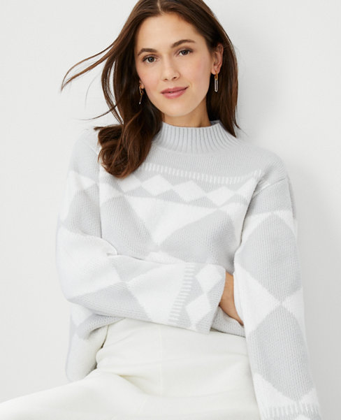 Geo Jacquard Mock Neck Sweater