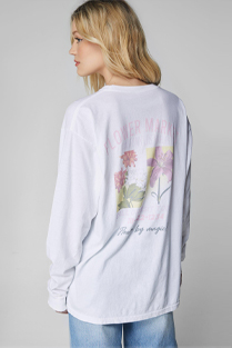 Washed Flower Graphic Back Print Long Sleeve T-Shirt