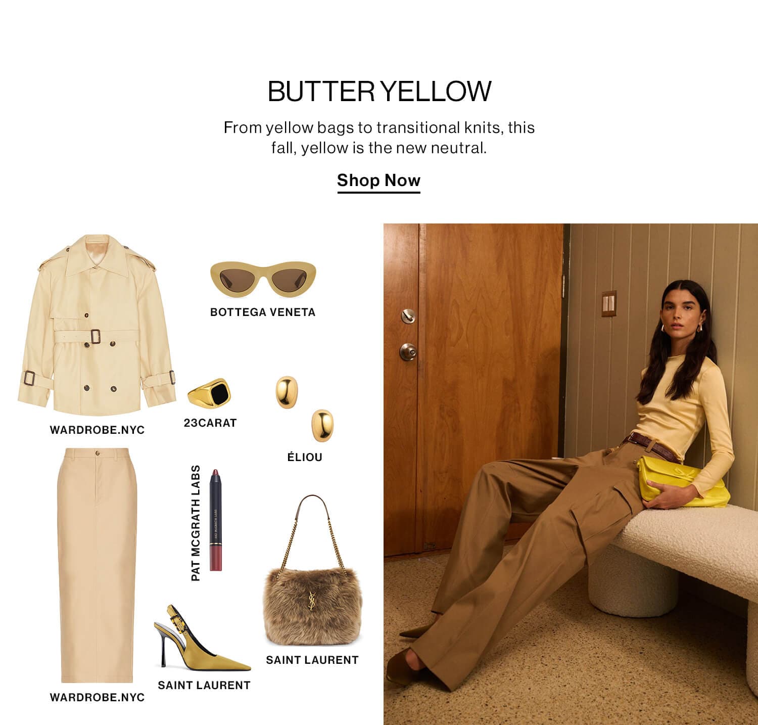 Butter Yellow  DEK: From yellow bags to transitional knits, this fall, yellow is the new neutral. 