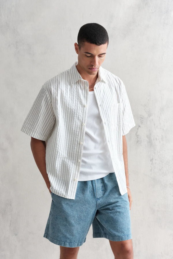 Wax London Seersucker SS Kew Shirt - Stripe