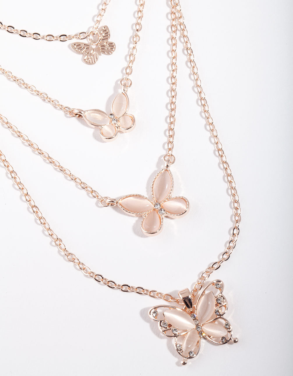 Image of Rose Gold Bead & Butterfly 4 Row Necklace