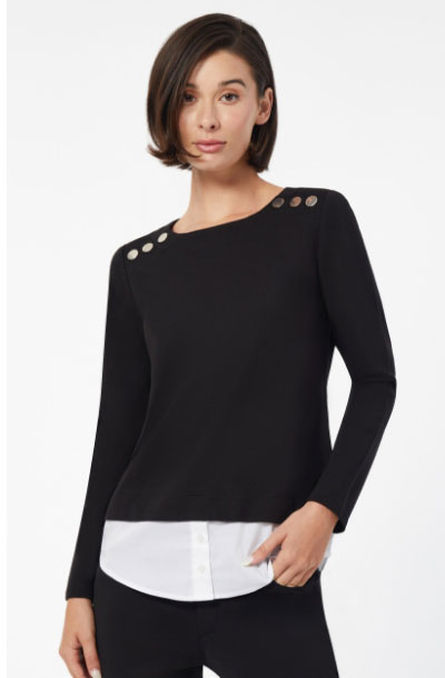 Button-Shoulder Two-Fer Serenity Knit Top