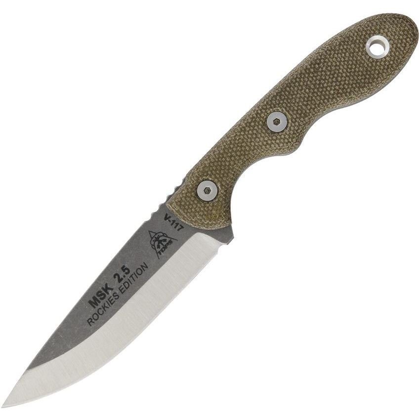 TOPS MSKTBF Mini Scandi Rockies Fixed Satin Finish Blade Knife with Tan Micarta Handle