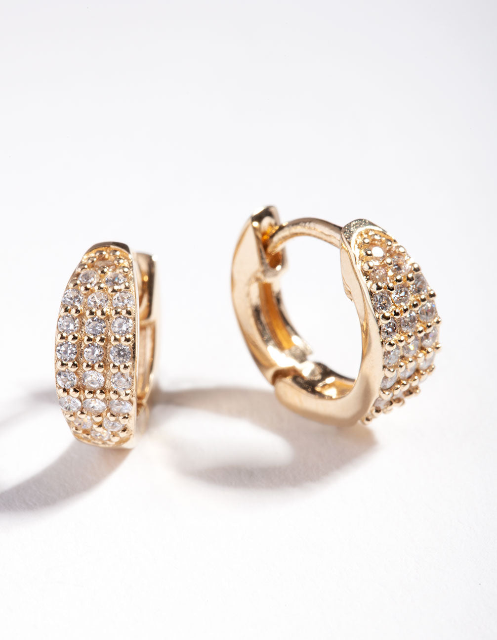 Image of Gold Plated Sterling Silver Statement Pave Huggie Earrings