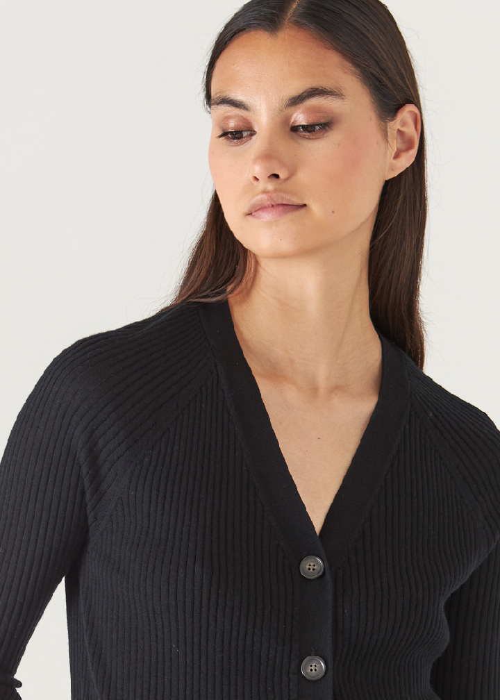 COTTON CUPRO RIBBED CARDIGAN