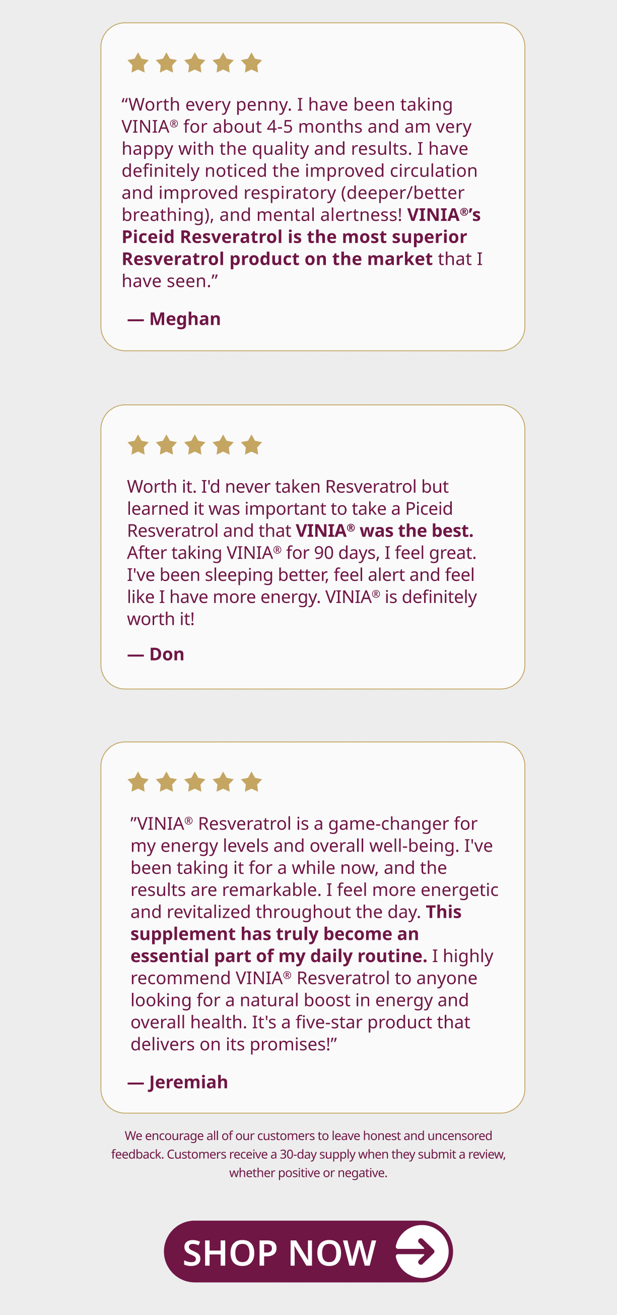 Testimonies from VINIA® customers