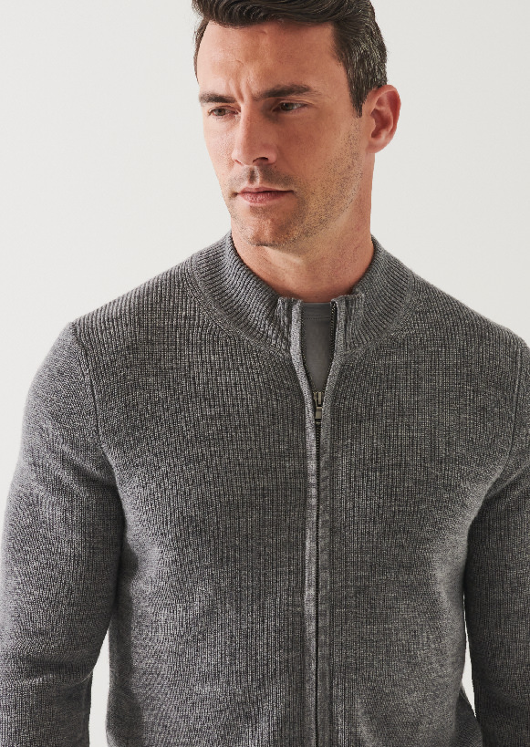 EXTRA-FINE MERINO RIBBED FULL ZIP CARDIGAN