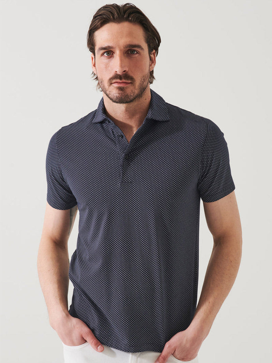 Image of Patrick Assaraf Pima Cotton Stretch Printed Polo in Midnight Micro Star