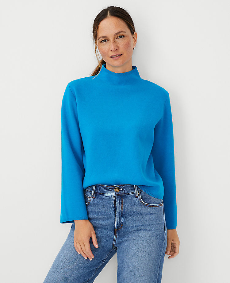 Petite Mock Neck Flare Sleeve Sweater