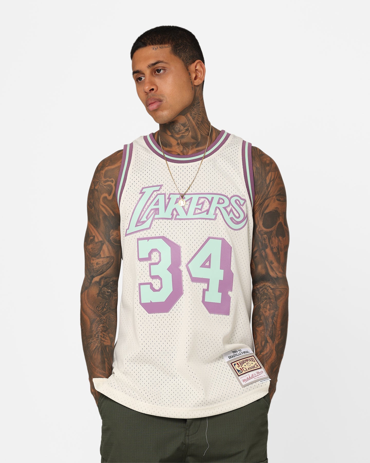 Image of Mitchell & Ness Los Angeles Lakers Shaquille O'Neal Pastel Swingman Jersey Off White