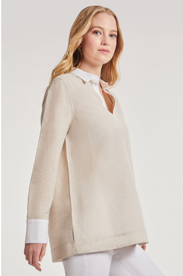 Solid Linen Popover Tunic