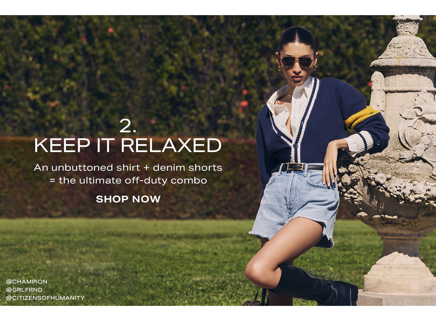 2. Keep It Relaxed. An unbuttoned shirt + denim shorts = the ultimate off-duty combo. Shop Now