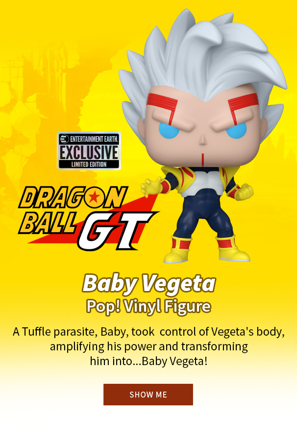 Baby Vegeta Pop! Vinyl Figure A Tuffle parasite, Baby, took control of Vegeta's body, amplifying his power and transforming him into...Baby Vegeta! Show Me