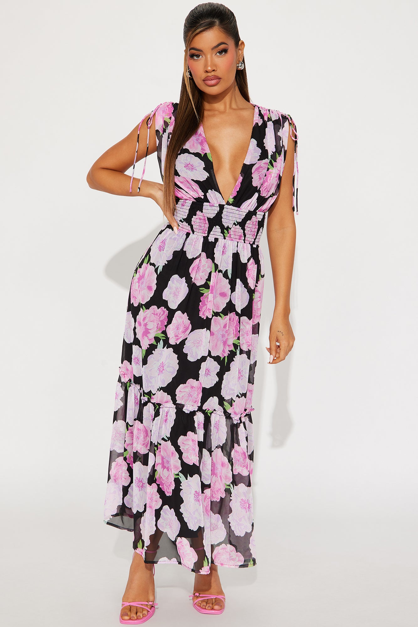 Image of Jessica Chiffon Maxi Dress - Black/Pink