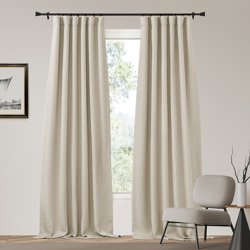 Custom 4 Layers 100% Blackout Curtain Zoe Faux Linen Thermal Insulated Soundproof & Anti-Dust