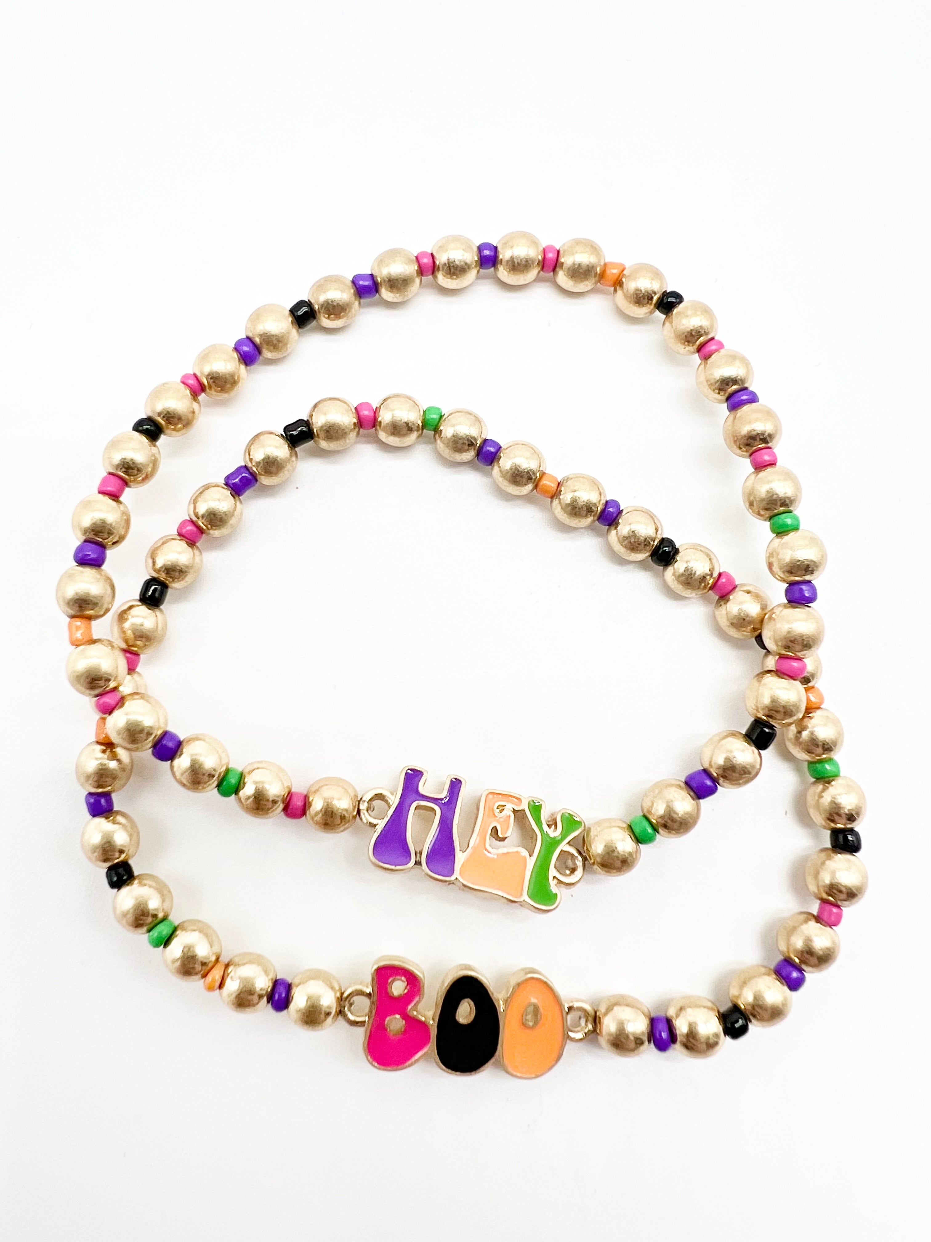 Image of Hey Boo Enamel & Ball Bead Halloween Stretch Bracelet