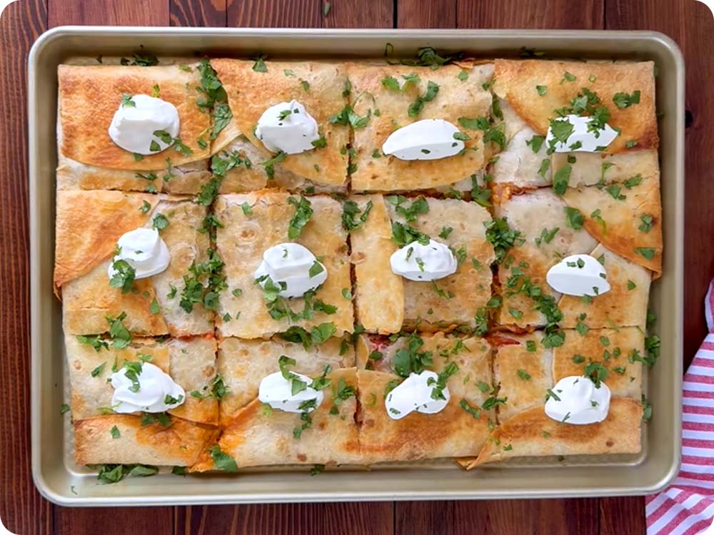 Crunchy Cheesy Chicken Sheet Pan Quesadillas