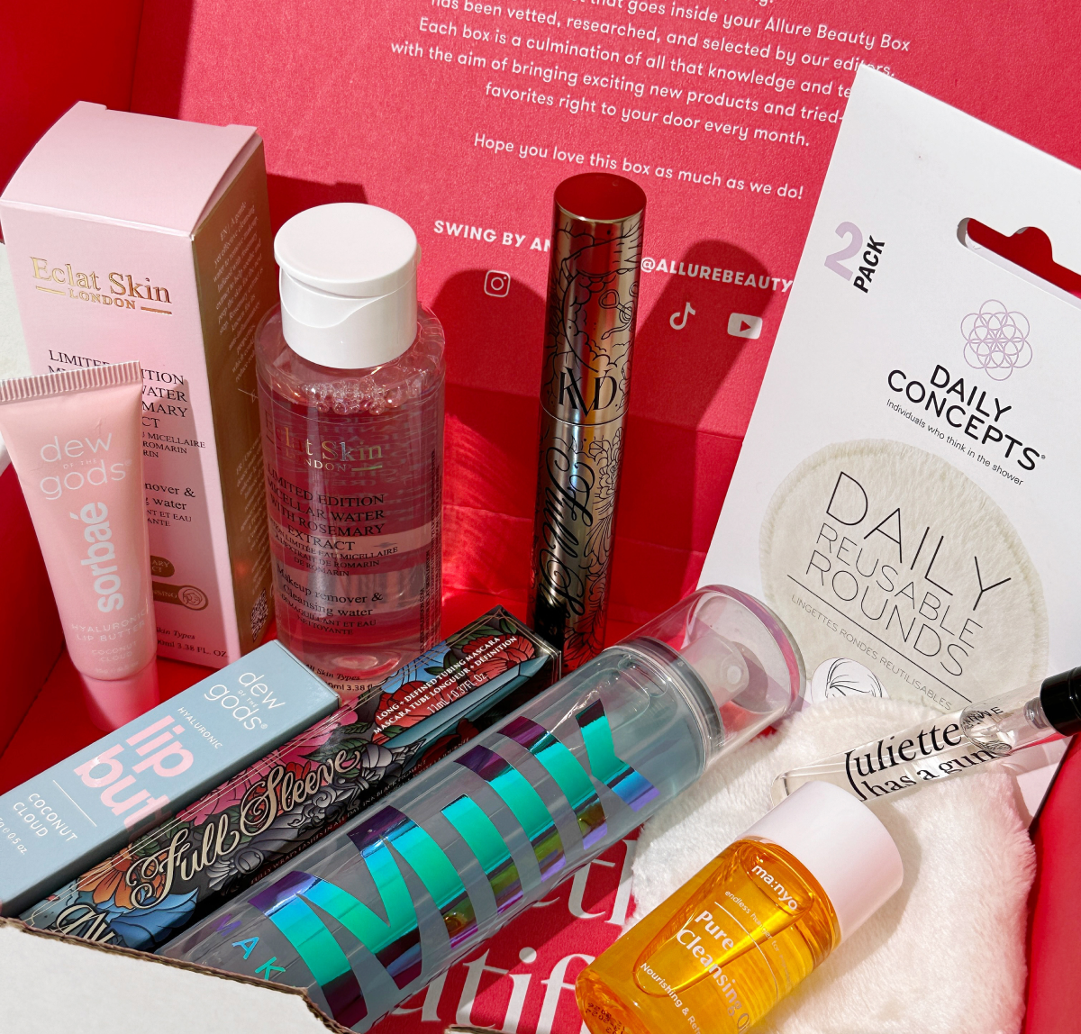 The new August beauty box. A group shot displaying the featured August box products.