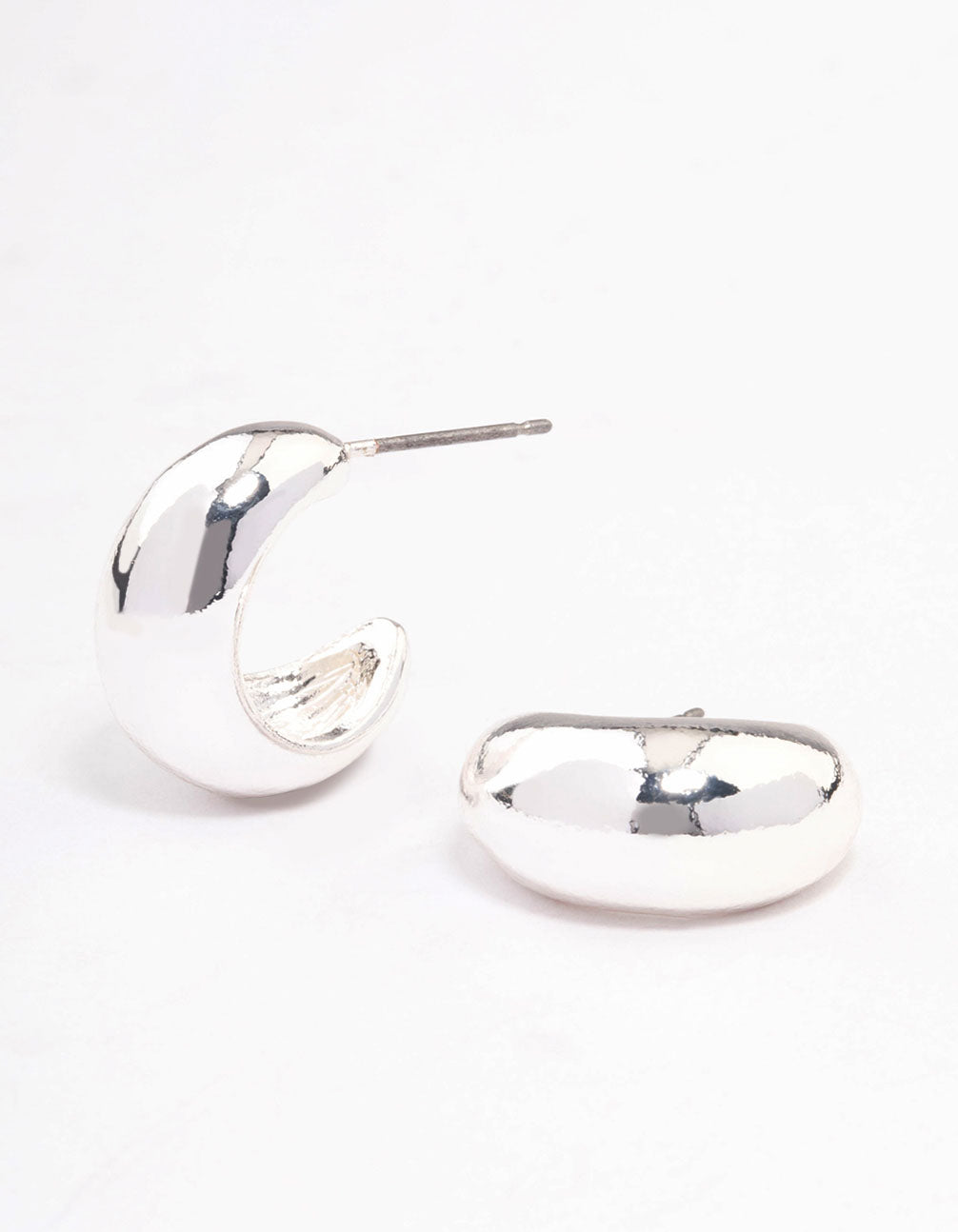 Image of Silver Chubby Teardrop Huggie Earrings