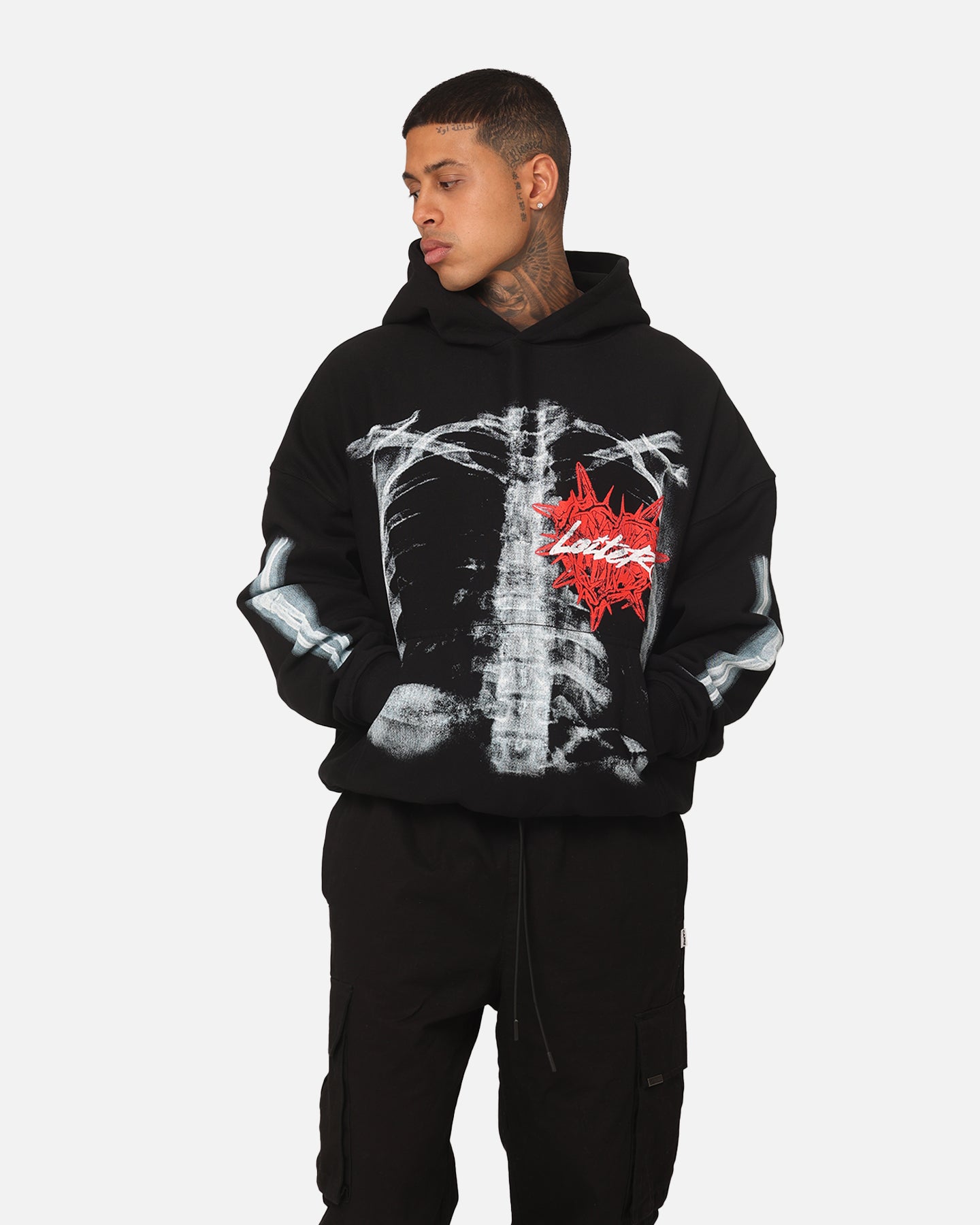 Image of Loiter Ribcage Vintage Hoodie Black