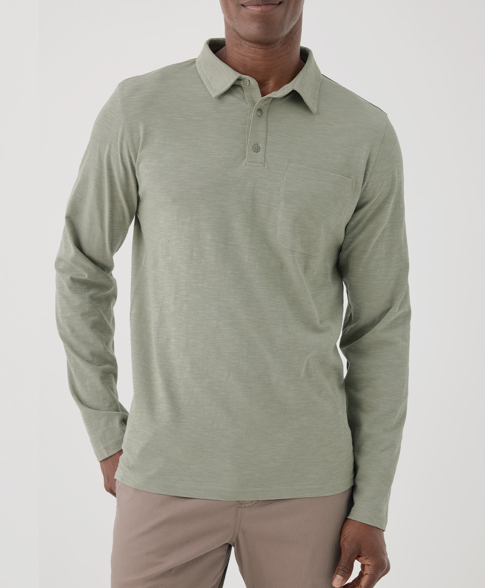 Image of Men's Field Midweight Slub Long Sleeve Polo