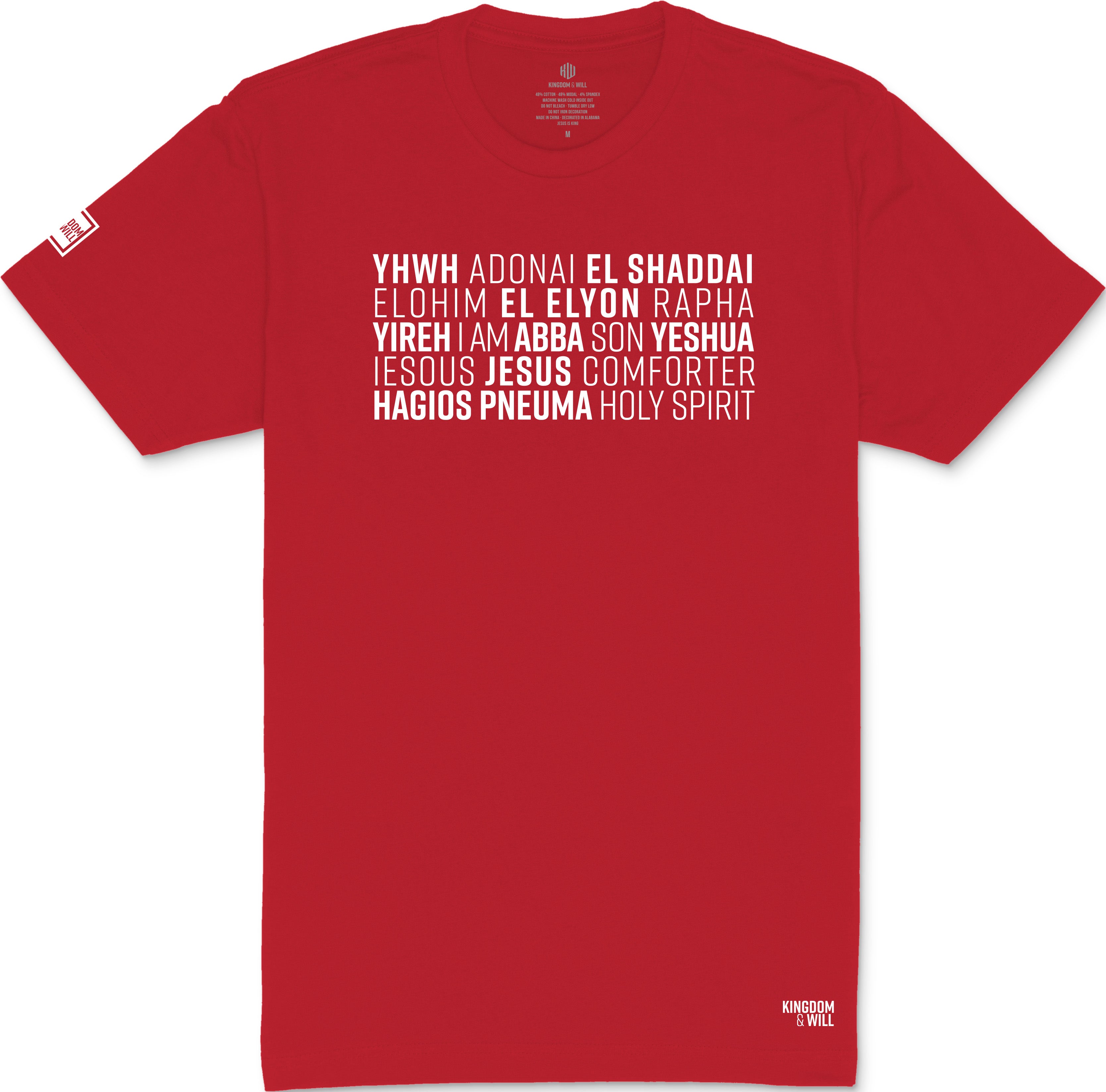 Kingdom & Will Names of God T-Shirt (Red & White)