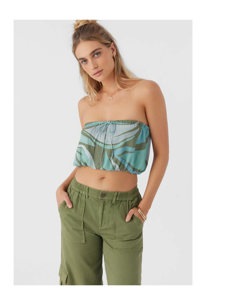 DANNY LORETA PRINT STRAPLESS CROP TOP