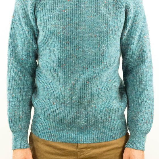 Sky Mohair/Merino Wool Tweed from Donegal, Ireland, knit and sewn in Queens, NY.