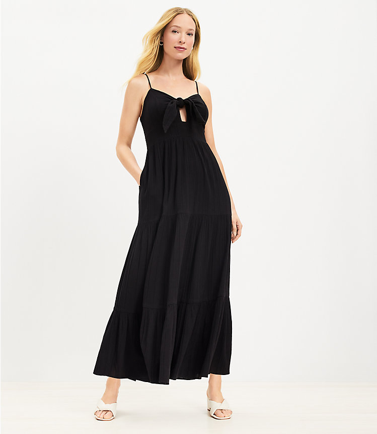 LOFT Beach Tiered Tie Front Strappy Maxi Dress