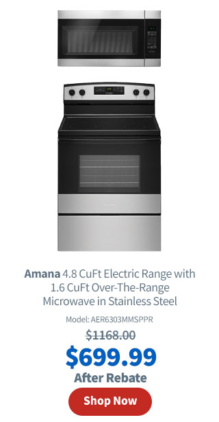 Amana 4.8 CuFt Freestanding Electric Range with 1.6 CuFt 1000 Watt Over-The-Range Microwave in Stainless Steel