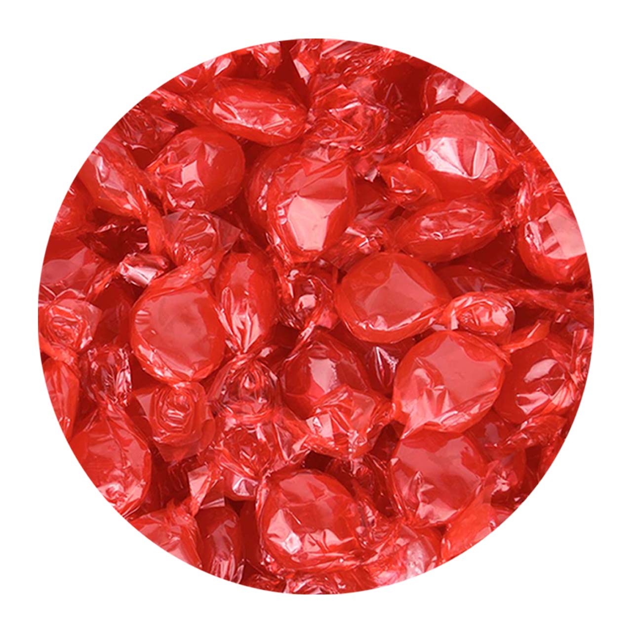 Close Up Bulk Photo of Solid Red Wrapped Hard Candies