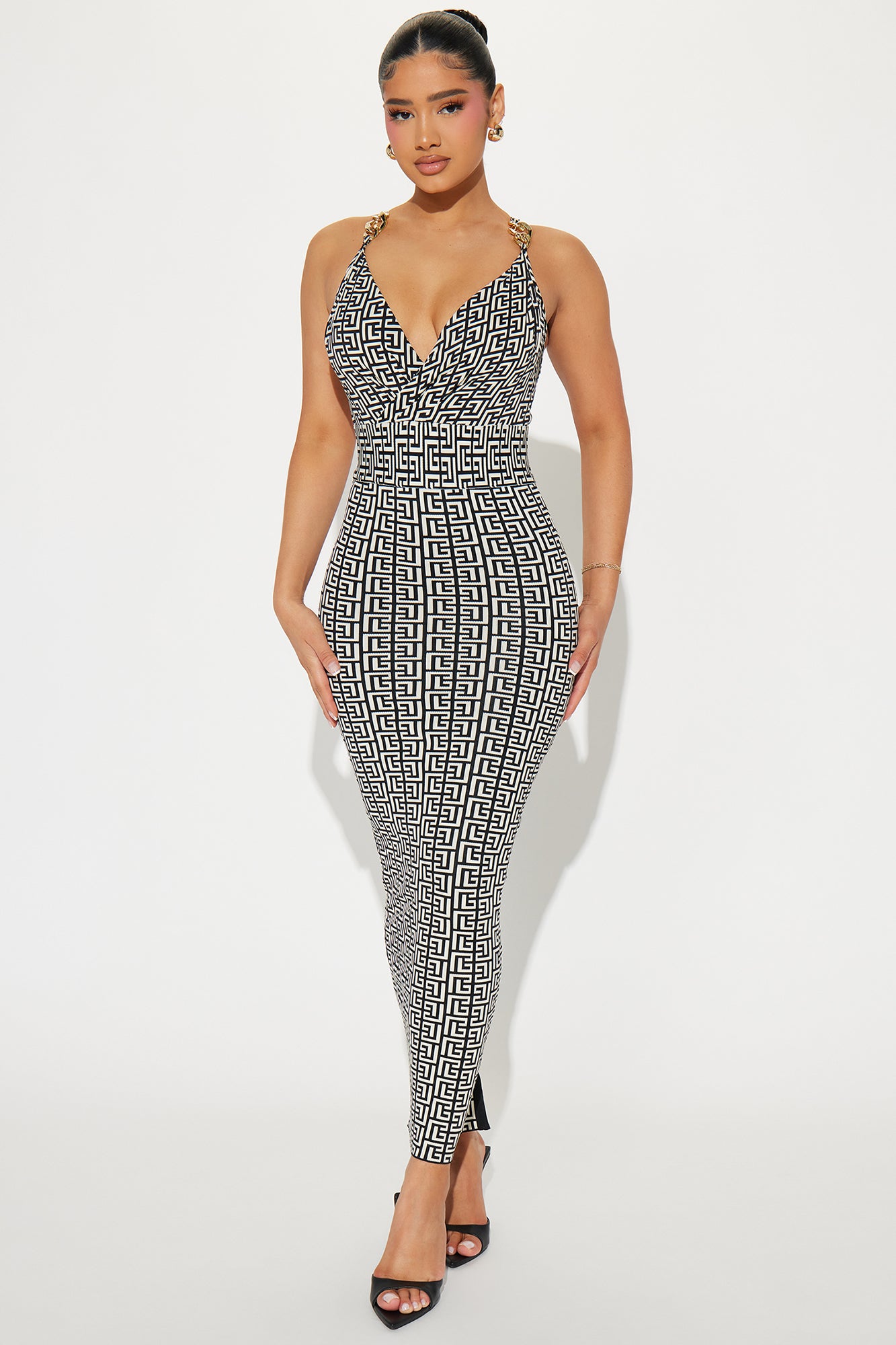 Image of Brielle Printed Bandage Maxi Dress - Black/White