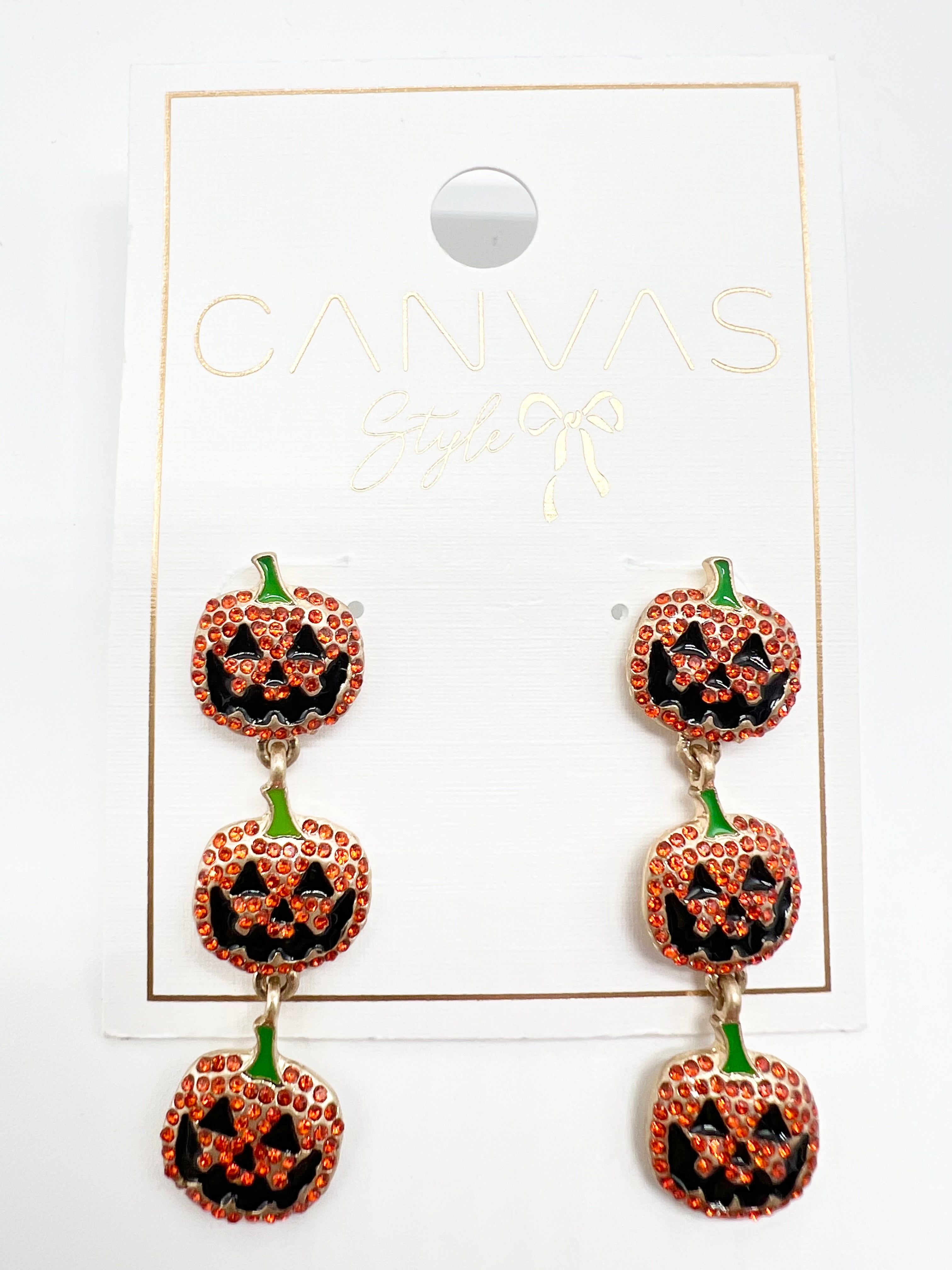 Image of Jack O' Lantern Rhinestone Triple Drop Earrings