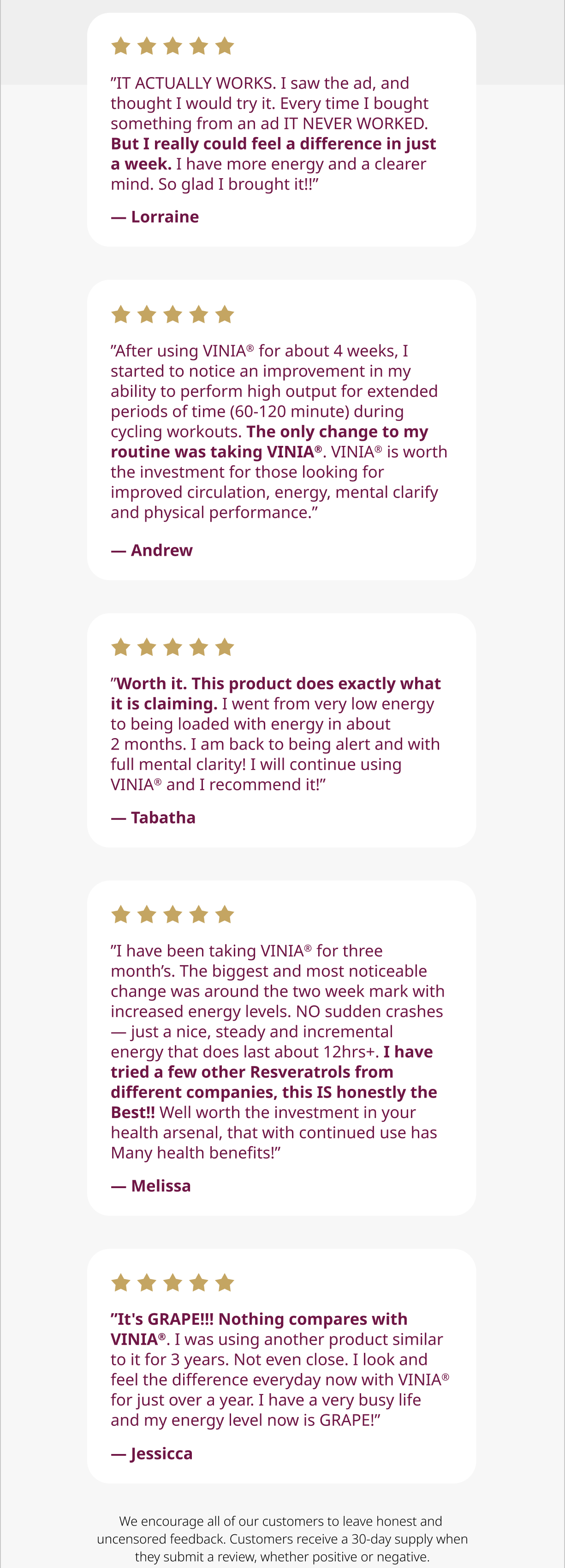 Customer Testimonies on VINIA