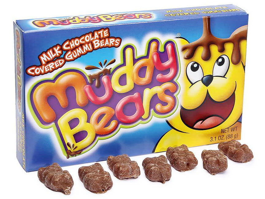 129441 - Muddy Bears Chocolate Covered Gummi Bears Theater Size Packs: 12-Piece Box