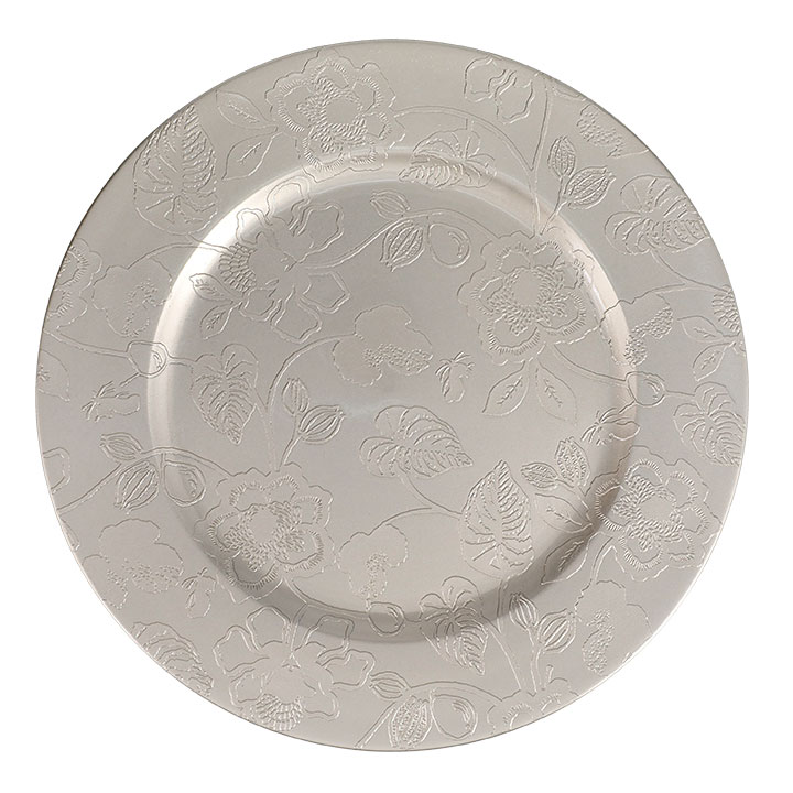 Champagne-colored charger plate with ivy pattern