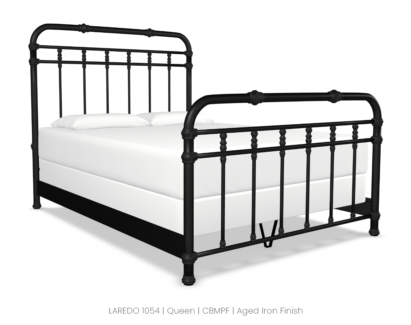 The Laredo (1064)  Iron bed shown in Queen CBMPF in Arged Iron finish.