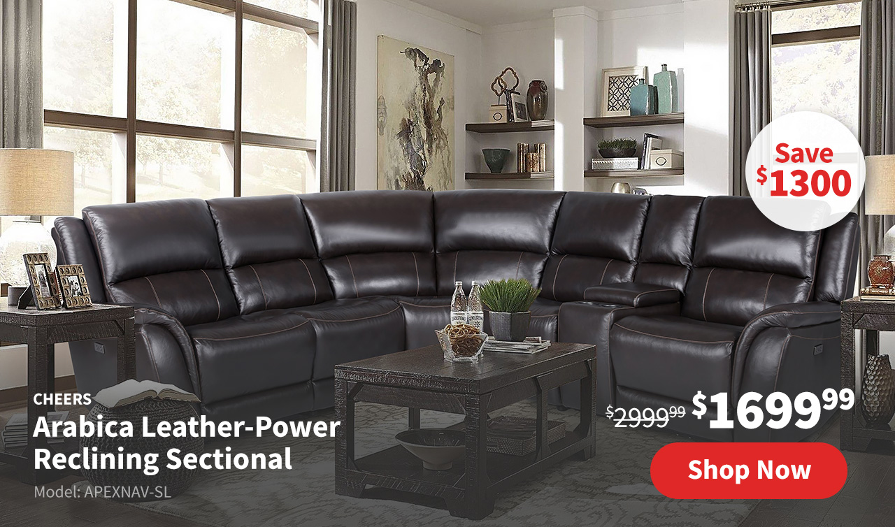 CHEERS Arabica Leather-Power Reclining Sectional - Espresso