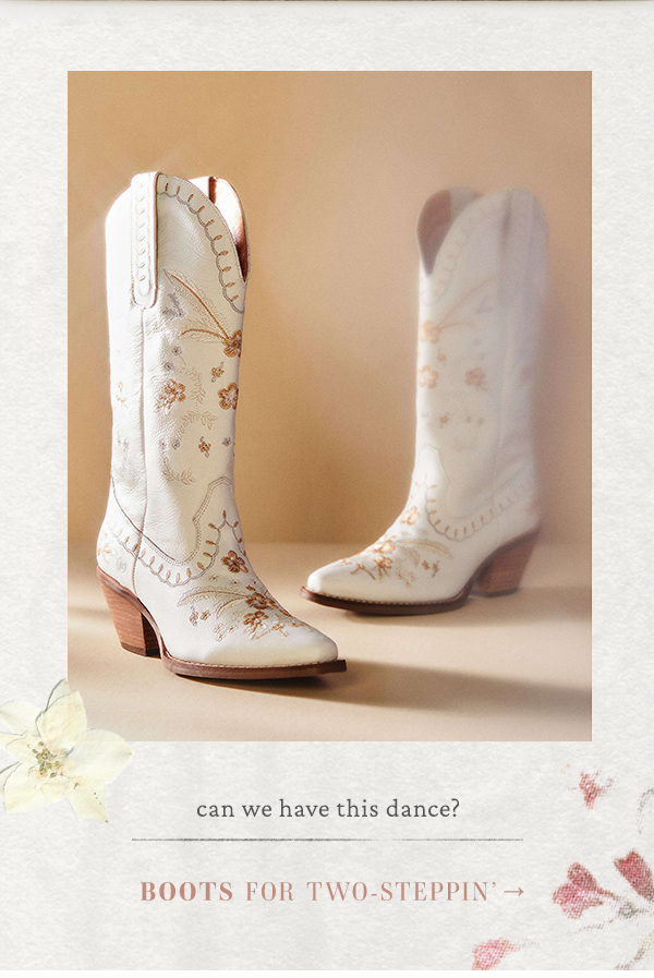 White floral cowboy boots. Boots for two-steppin.