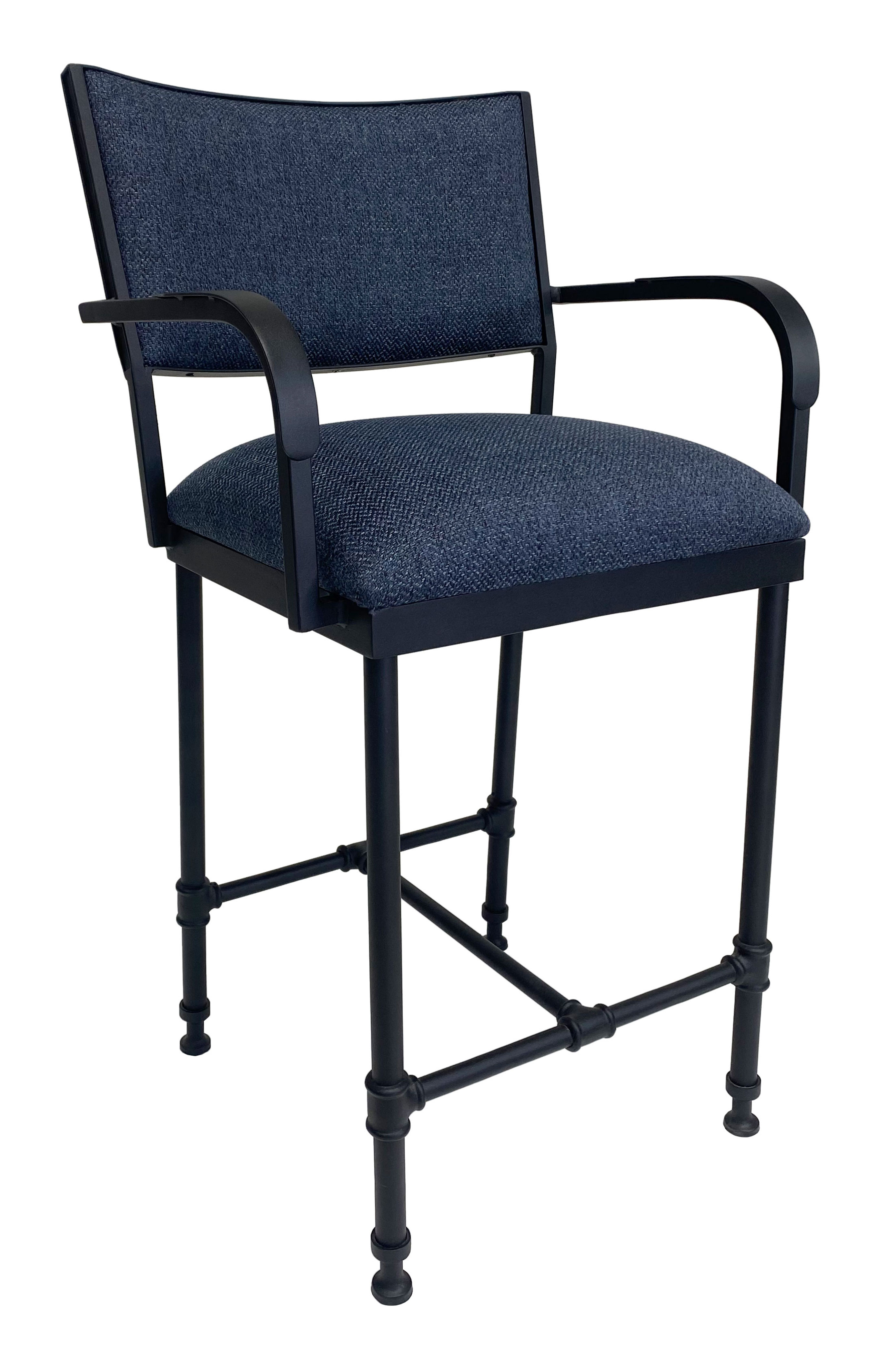 Jayce barstool in Matte Black finish with Charo Midnight Performance fabric.