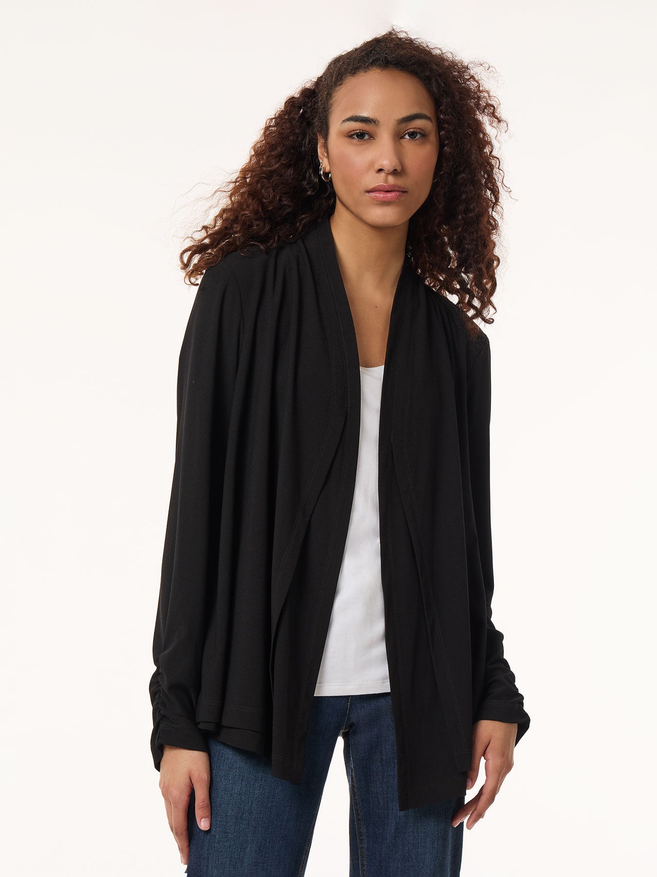 Image of Long Sleeve Double Layer Cardigan, Moss Crepe