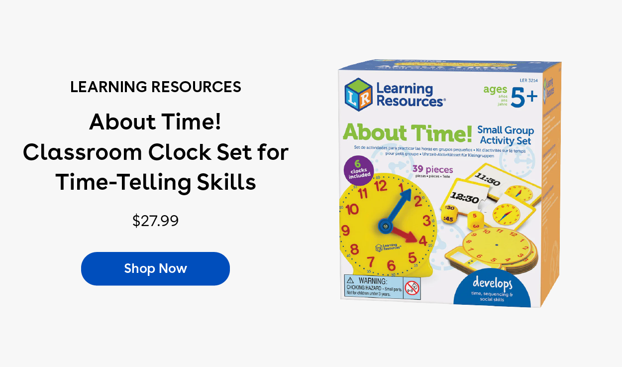 Learning Resources About Time! Classroom Clock Set for Time-Telling Skills $27.99 Shop Now