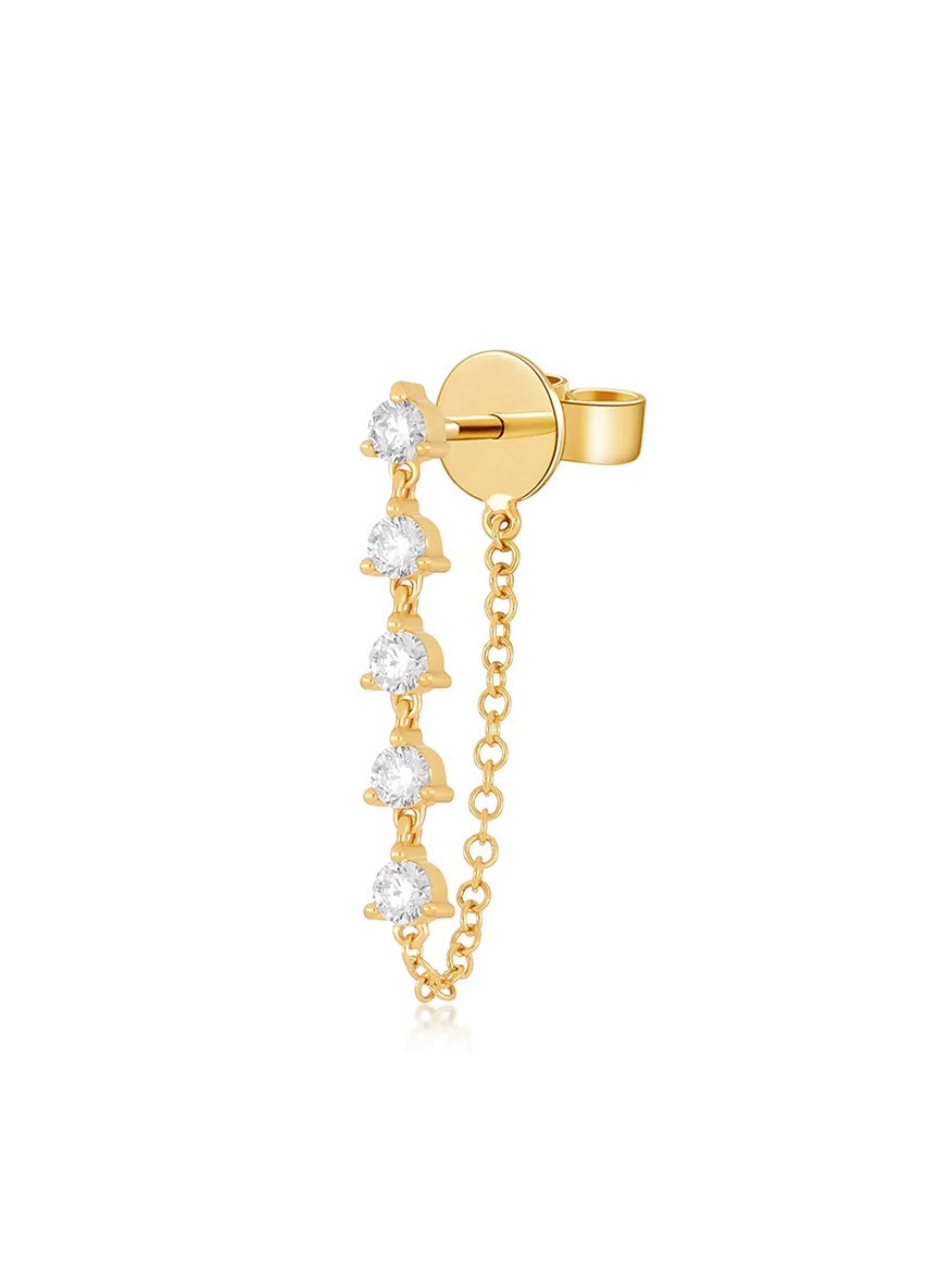 Image of EF Collection Multi Diamond Chain Stud Earring in Yellow Gold