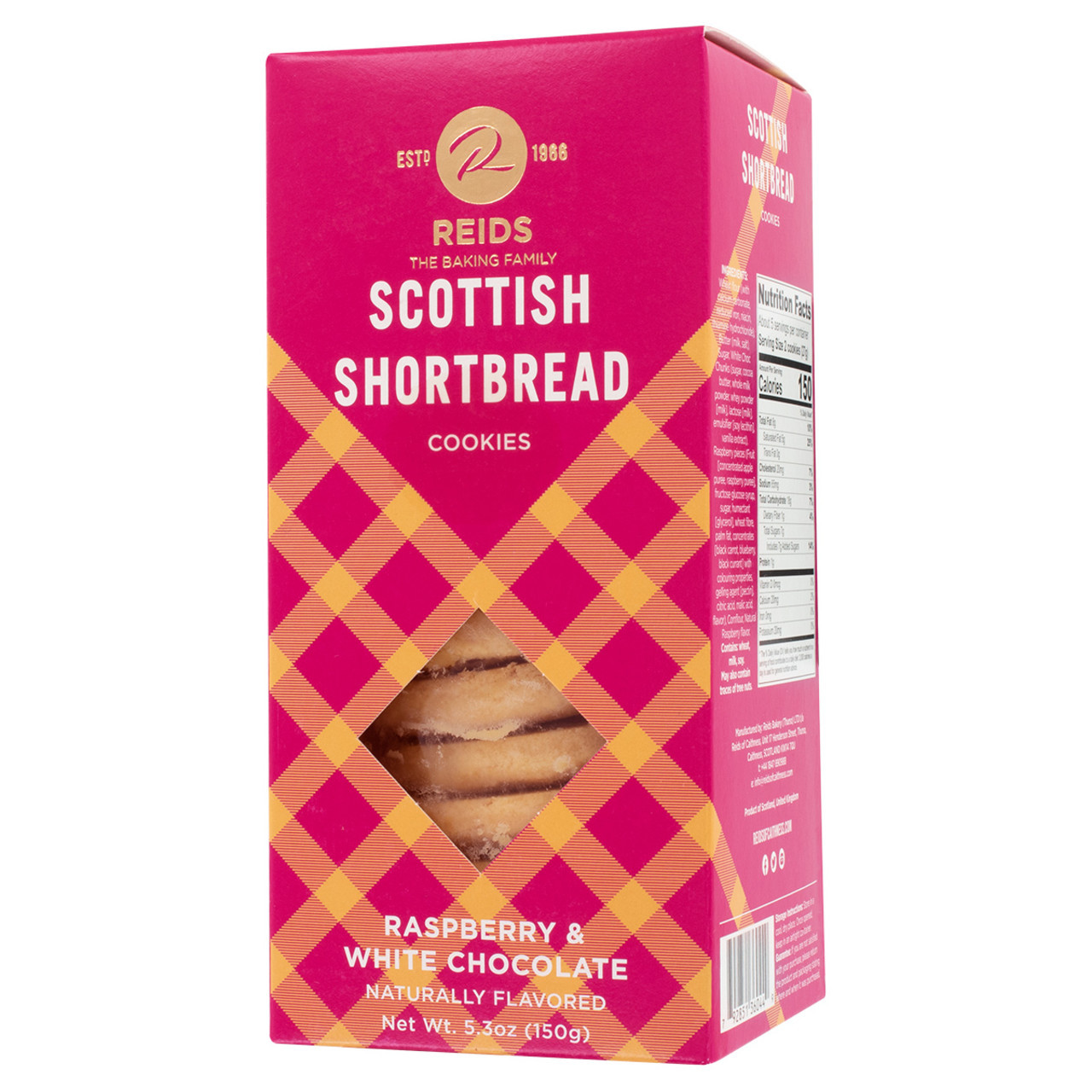 Image of Reids Of Caithness Shortbread Carton, Raspberry & White Chocolate 5.3oz (150g)