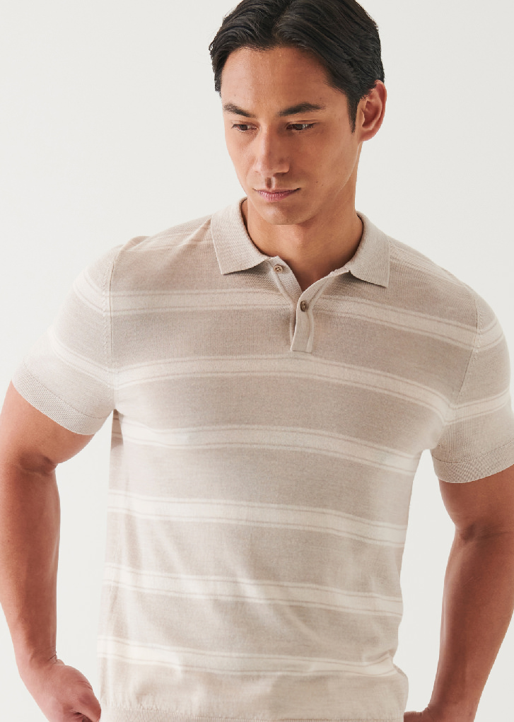 MERINO WOOL-SILK BLEND STRIPED POLO